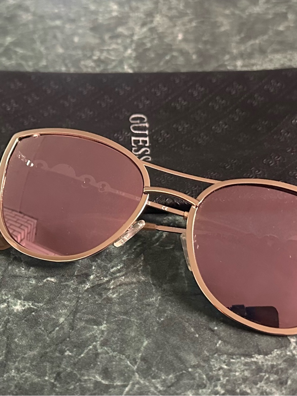 GUESS Rose Gold Sunglasses with Pink Lenses